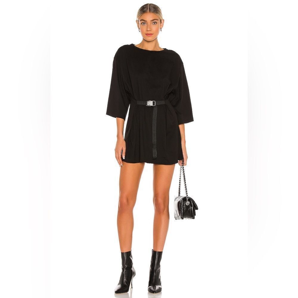 Lovers & Friends Lily Belted T-Shirt Dress in Black Oversized Mini REVOLVE S